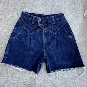 Rockies Dark Indigo High-Waist Bareback Denim Shorts with V-Yoke